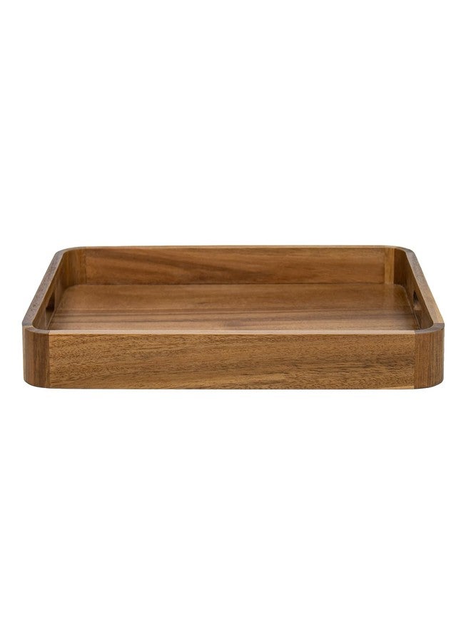 HILLSPRING Acacia Wood Serving Tray with Handles,17 Inch Rectangular Farmhouse Rustic Ottoman & Coffee Table Tray for Living Room, Breakfast in Bed, Charcuterie, Brown - Image 1