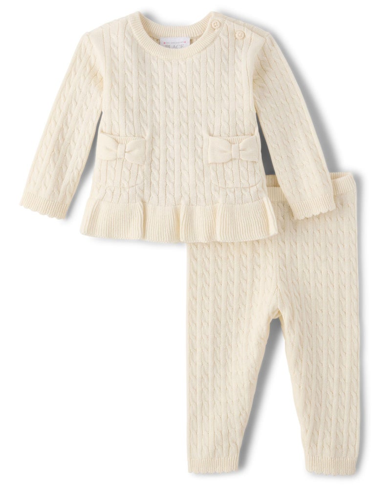 The Children's Place baby-girls And Newborn Long Sleeve Sweater and Pants, 2 Piece Playwear Set, White Daisy, 3-6 Months - Image 1
