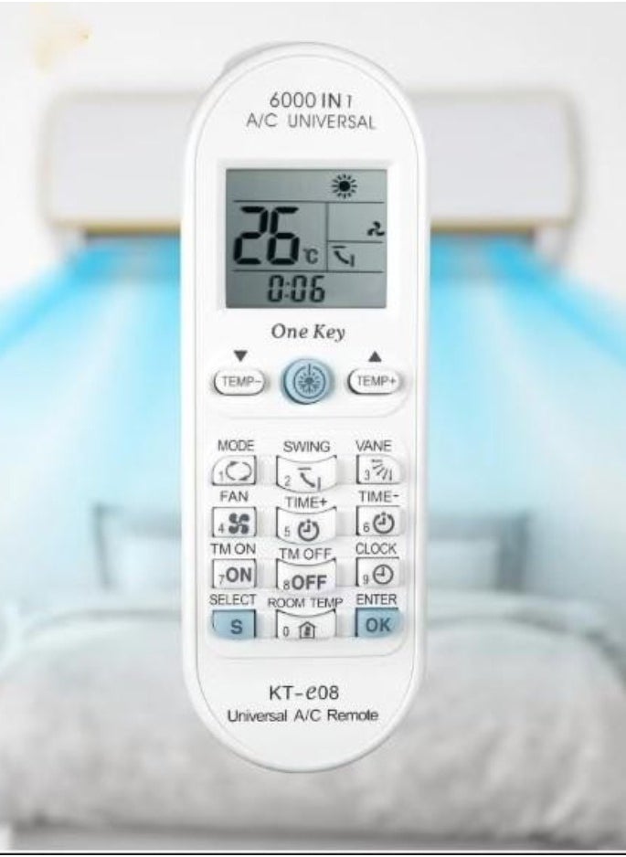 JAJEEK - Universal Air Conditioner Remote Control for Toshiba, Panasonic, Sanyo, Fujitsu & More – KT-E08 6000-in-1 One Key Series, Compatible with Most A/C Brands - Image 1