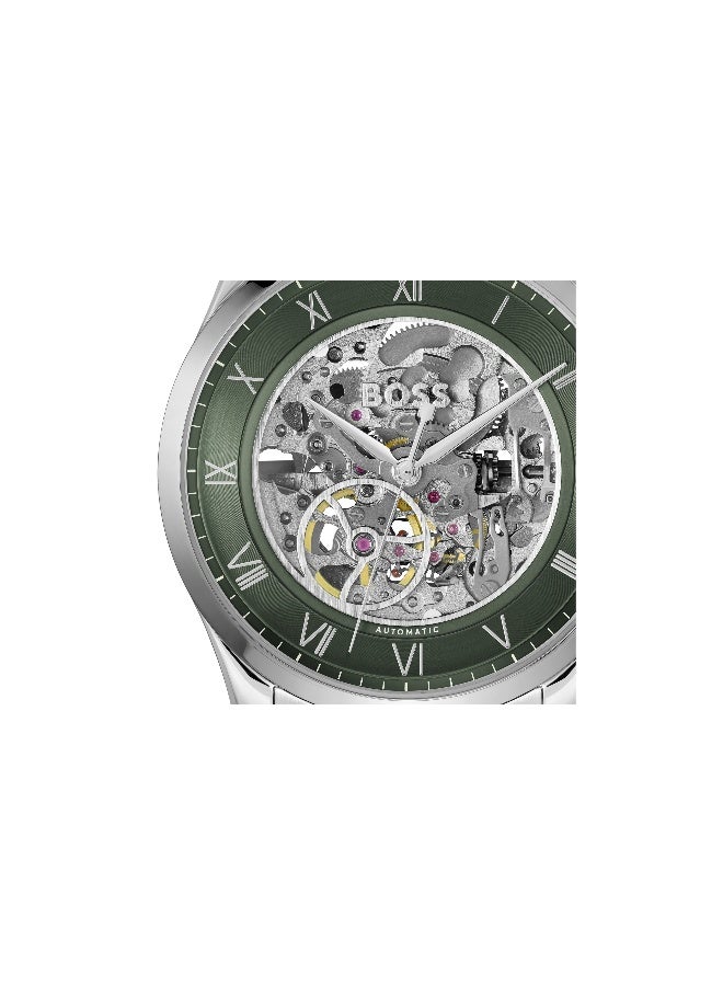 HUGO BOSS BOSS Principle Skeleton Men's Automatic Watch with Green Dial and Stainless Steel Bracelet - 1514236 - Image 4