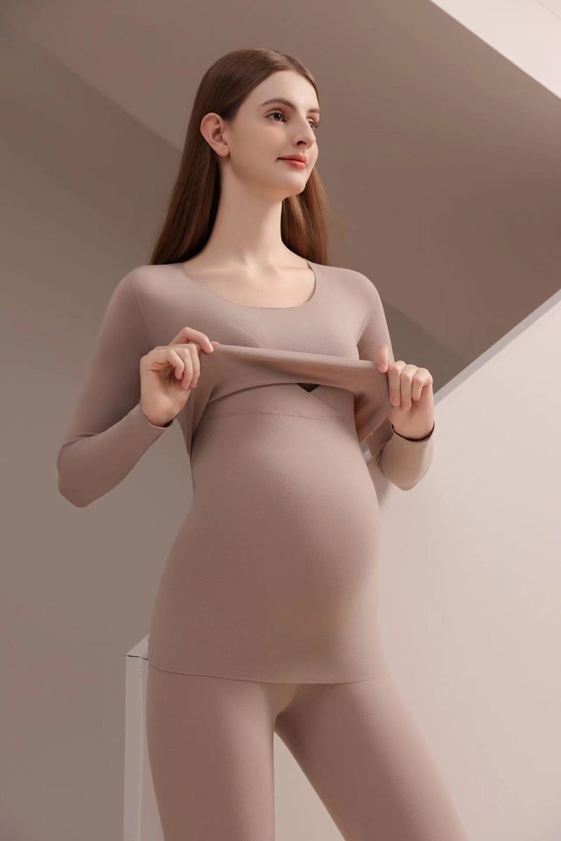 Maternity Velvet Pajama Nursing Loungewear Set 668 suit khaki