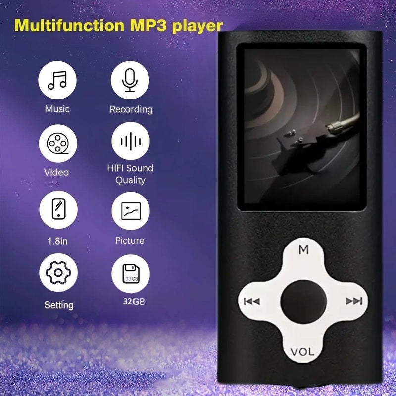 New 32GB Portable MP3 Music Player With Memory Card Earphones And Card Reader Supports Video Voice Recording E Book Reader Photo Viewer 1 8 Inch LCD Purple Media Player - Image 2