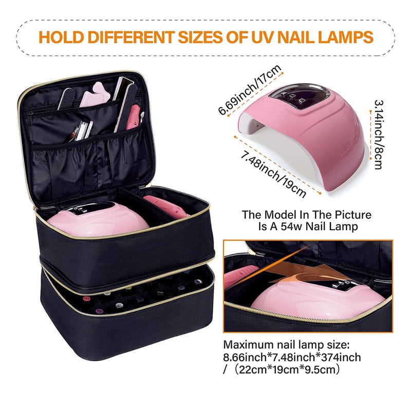 UOZL Nail Polish Organizer, Handheld Double Layer Organizer Holds 30 Bottles (15 ml/0.5 floz) with Adjustable Dividers for Nail Polish Small Manicure Lamp Manicure Tools Essential and Travel,Black - Image 3