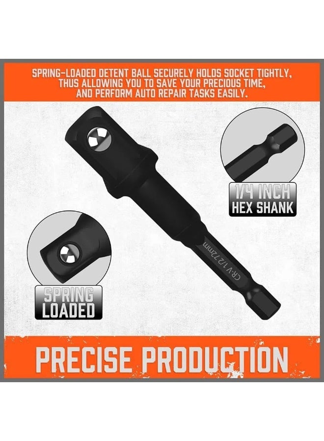 9-Piece Socket Adapter Extension Kit, 1/4, 3/8, 1/2 Inch Drive, 1/4 Inch Hex Shank, Impact Grade Extension Bits with Holder for Drills and Impact Drivers - Image 3