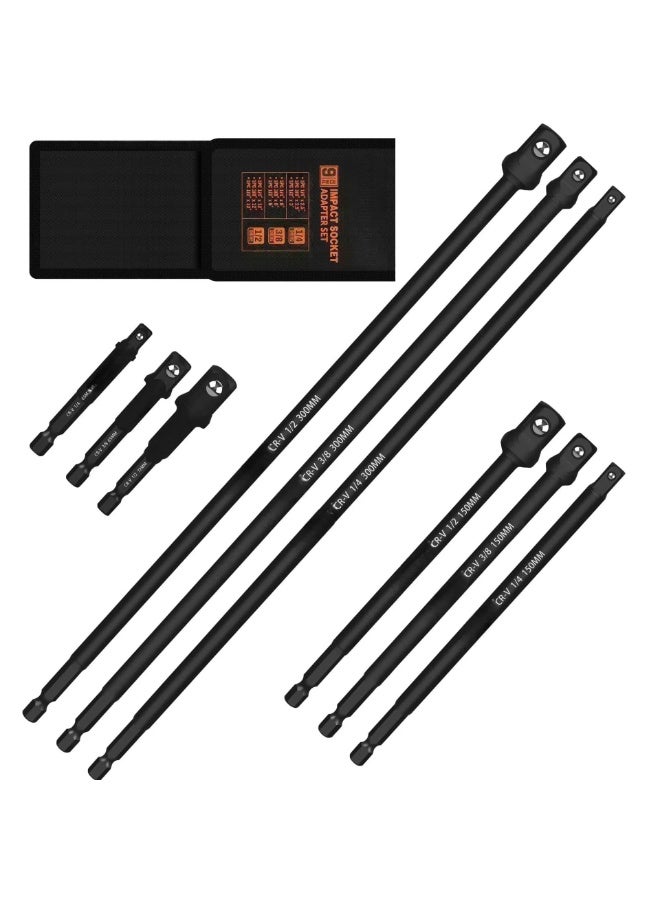 9-Piece Socket Adapter Extension Kit, 1/4, 3/8, 1/2 Inch Drive, 1/4 Inch Hex Shank, Impact Grade Extension Bits with Holder for Drills and Impact Drivers - Image 1
