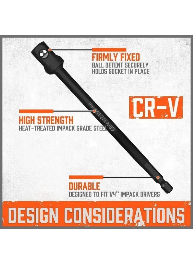 9-Piece Socket Adapter Extension Kit, 1/4, 3/8, 1/2 Inch Drive, 1/4 Inch Hex Shank, Impact Grade Extension Bits with Holder for Drills and Impact Drivers - Image 2