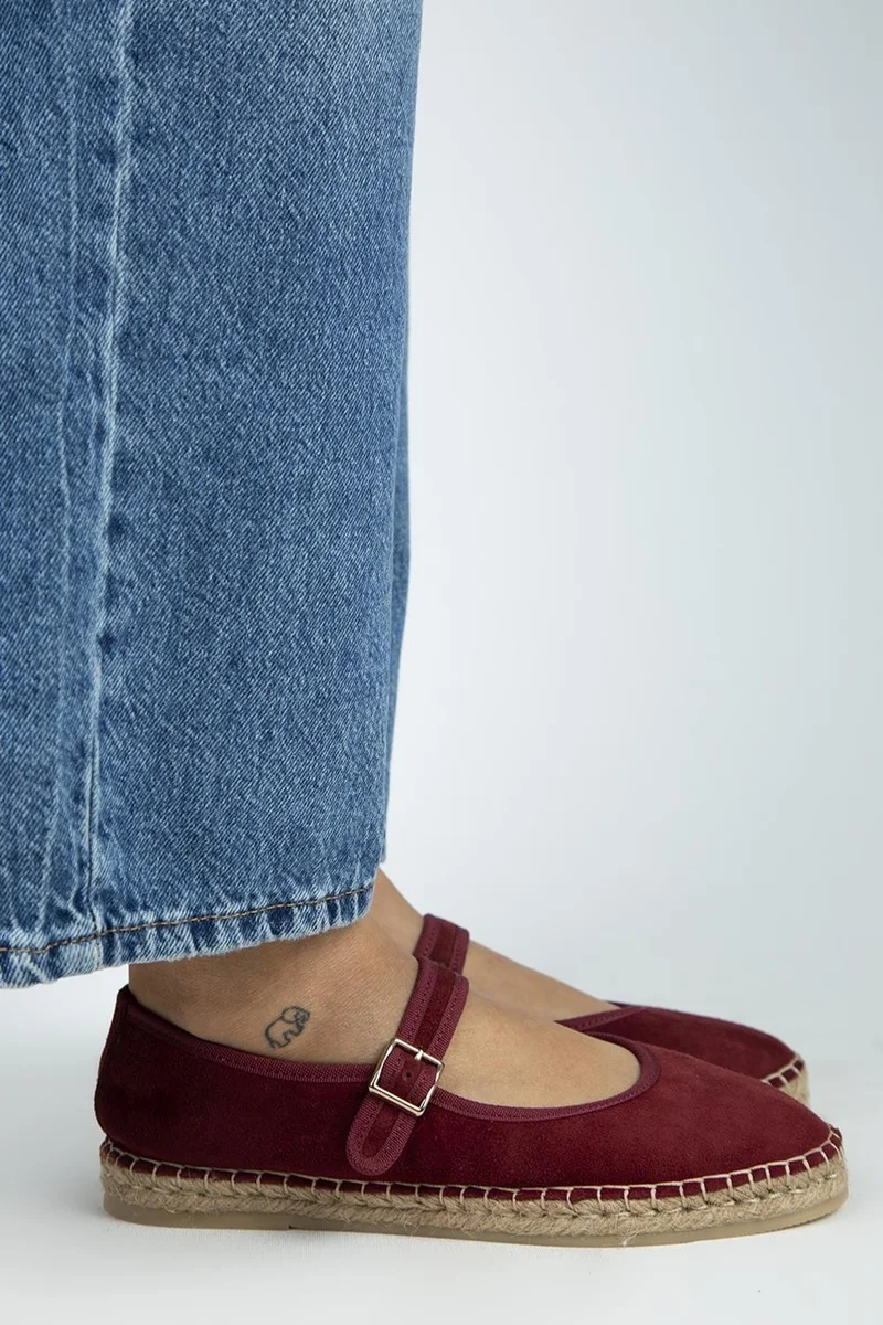 Manijero Manijero Lipa Women's Genuine Leather Single Strap Espadrille Ballet Flats Burgundy Shoes