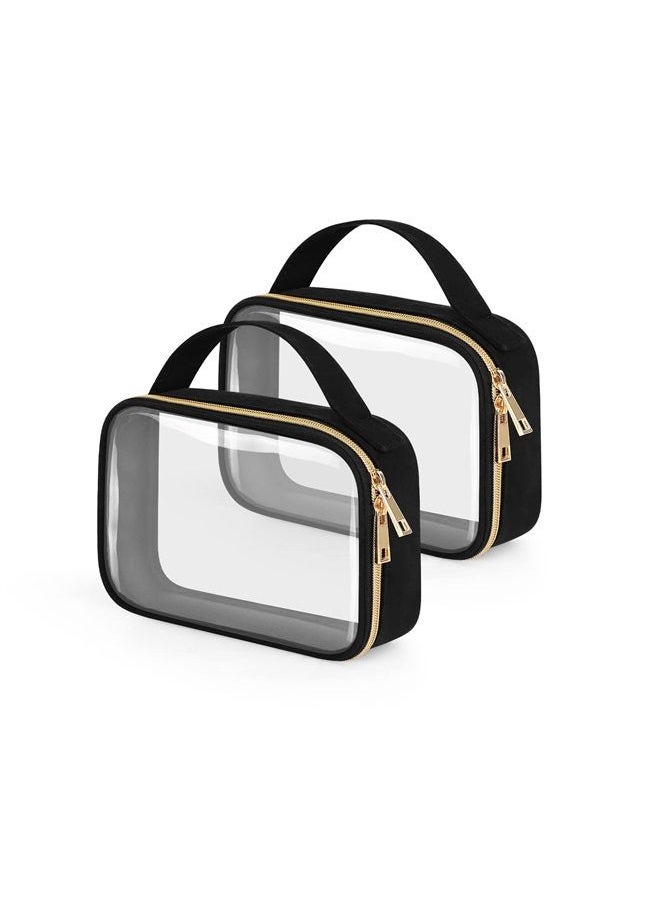 Wedama TSA Approved Toiletry Bag, 2 Pack Clear Makeup Bags with Handles, Quart Size Clear Toiletry Bags, PVC Clear Cosmetic Bags for Women and Men, Carry on Airport Airline Compliant Bag, Black  - Image 1