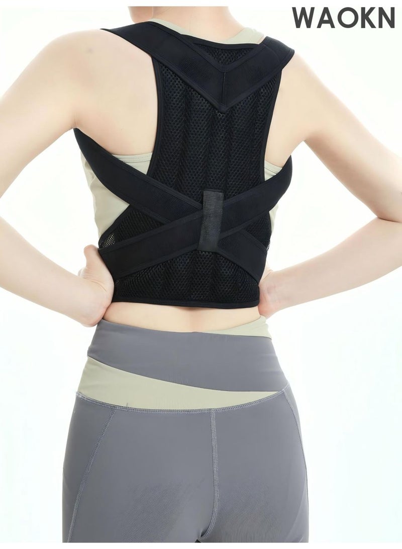 WAOKN Back Brace and Posture Corrector for Women and Men , Back Straightener Posture Corrector Scoliosis and Hunchback Correction Back Pain Spine Corrector Support Adjustable Posture Trainer , unisex , black . - Image 2