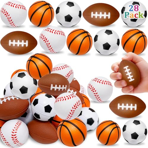AMENON 28 Pack Sports Stress Balls for Kids 48 812Goodie Bag Stuffers Soccer Football Squeeze Fidget Relief Toys for Kids Pinata StuffersClassroom PrizesBirthday GiftsSport Party Foam Bouncy Balls - Image 1
