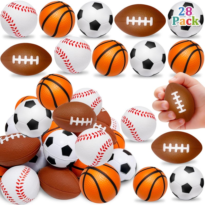AMENON 28 Pack Sports Stress Balls for Kids 48 812Goodie Bag Stuffers Soccer Football Squeeze Fidget Relief Toys for Kids Pinata StuffersClassroom PrizesBirthday GiftsSport Party Foam Bouncy Balls - Image 2