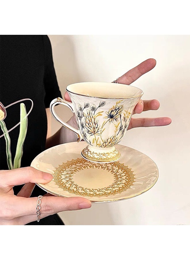 Generic Ceramic Espresso Cups, 1 Set Ceramic Espresso Cups and Saucers Vintage Flower Pattern Porcelain Cup and Saucer Sets European Style Retro Coffee Cup Set Ceramic Tea Cup for Coffee Tea  - Image 1