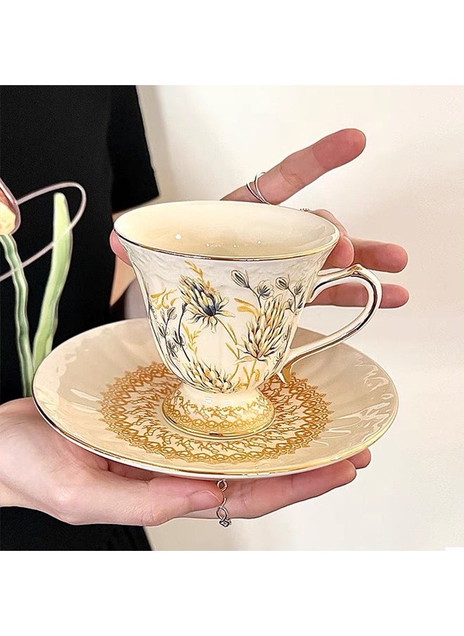 Generic Ceramic Espresso Cups, 1 Set Ceramic Espresso Cups and Saucers Vintage Flower Pattern Porcelain Cup and Saucer Sets European Style Retro Coffee Cup Set Ceramic Tea Cup for Coffee Tea  - Image 3