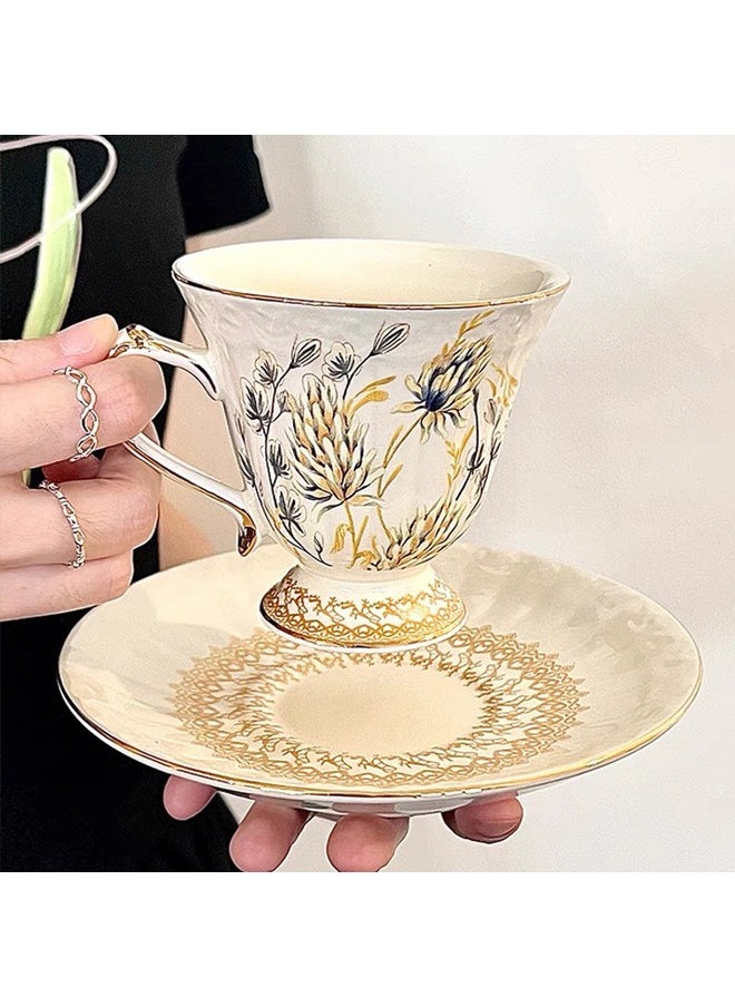 Generic Ceramic Espresso Cups, 1 Set Ceramic Espresso Cups and Saucers Vintage Flower Pattern Porcelain Cup and Saucer Sets European Style Retro Coffee Cup Set Ceramic Tea Cup for Coffee Tea  - Image 4