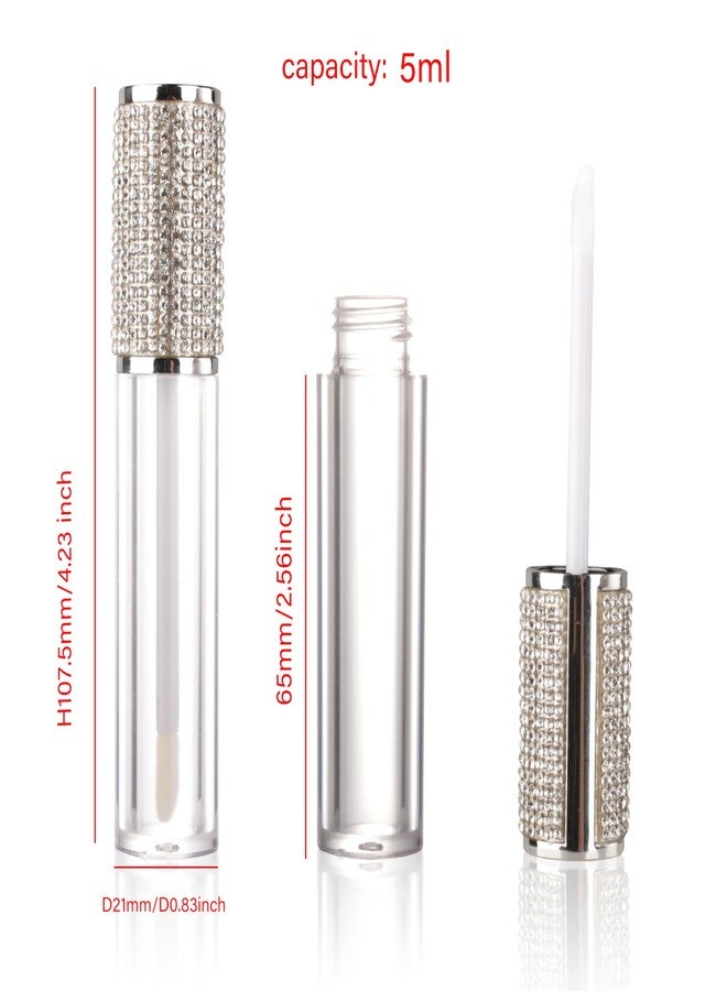 COSIDEA 15pcs Round Empty 5ml 0.17oz Silver lip gloss tubes with wand diamond Lipgloss tube containers for lip oil packing - Image 2