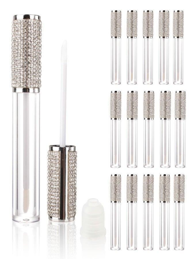 COSIDEA 15pcs Round Empty 5ml 0.17oz Silver lip gloss tubes with wand diamond Lipgloss tube containers for lip oil packing - Image 1