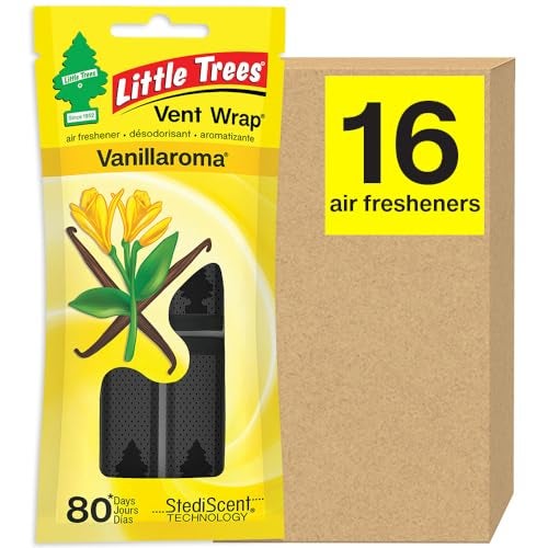 LITTLE TREES Car Air Freshener. Vent Wrap Provides Long-Lasting Scent, Slip on Vent Blade. Vanillaroma, 16 Air Fresheners, 4 Count (Pack of 4) - Image 1
