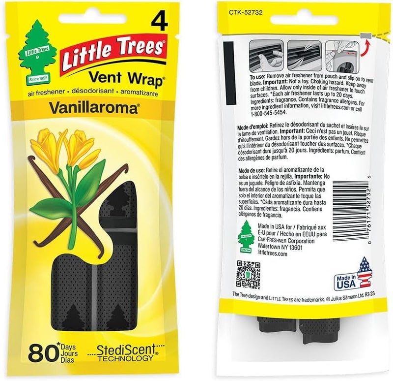 LITTLE TREES Car Air Freshener. Vent Wrap Provides Long-Lasting Scent, Slip on Vent Blade. Vanillaroma, 16 Air Fresheners, 4 Count (Pack of 4) - Image 4