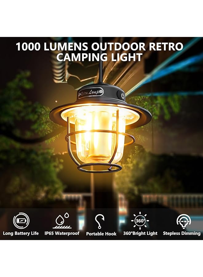 Excefore Camping Lantern Rechargeable Retro LED Light with Stepless Dimming Portable Waterproof 4 Light Modes 1000 Lumen 48 Hour Battery Life - Image 3
