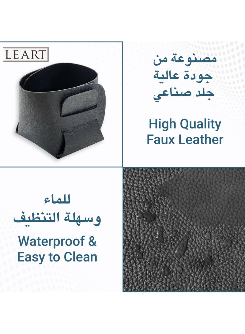 LeArt Leather Storage Basket – Bedside, Nightstand, Office Desk Organizer | Pantry Storage Organizer | Stationery Organizer | Storage Bin for Home (Black Large) - Image 5