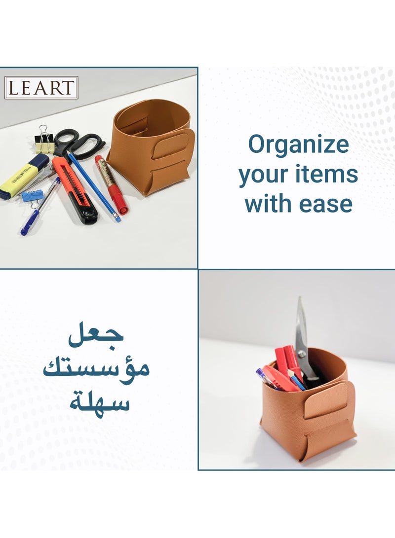 LeArt Leather Storage Basket – Bedside, Nightstand, Office Desk Organizer | Pantry Storage Organizer | Stationery Organizer | Storage Bin for Home (Black Large) - Image 3