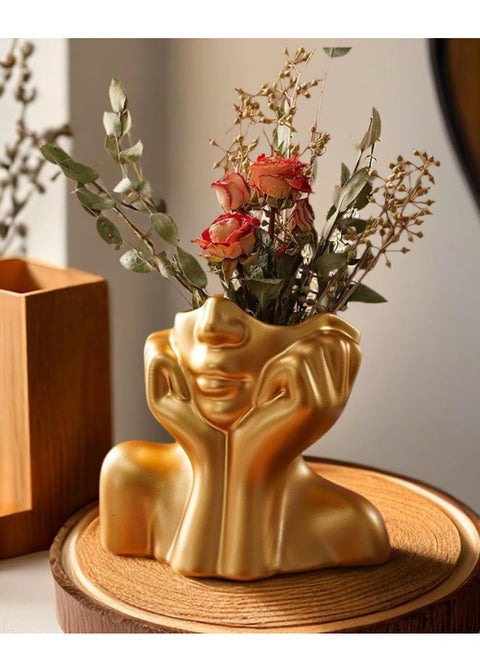 مزهرية وجه تجريدي - مزهرية نصف جسم - مزهرية هيكل عظمي - ديكور غرفة المعيشة والمكياج (مزيج بوليستر متين) مقاومة للتآكل