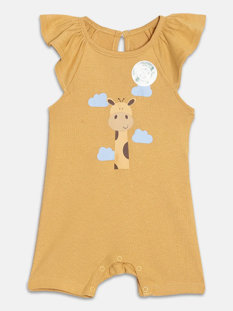 Broon Broon Infant Girls White and Mustard Printed Organic Cotton Rompers Pack of 2
