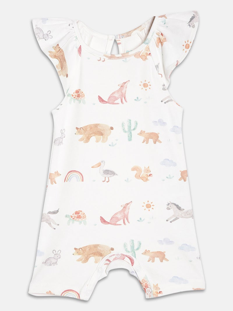 Broon Infant Girls White and Mustard Printed Organic Cotton Rompers Pack of 2 - Image 3