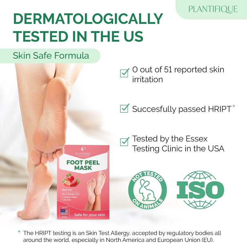 PLANTIFIQUE Foot Peeling Mask 2 Pack | Dermatologically Tested Repairs Heels & Removes Dry Dead Skin for Baby Soft Feet | Exfoliating Foot Peel Mask for Dry Cracked Feet | Strawberry - Image 4