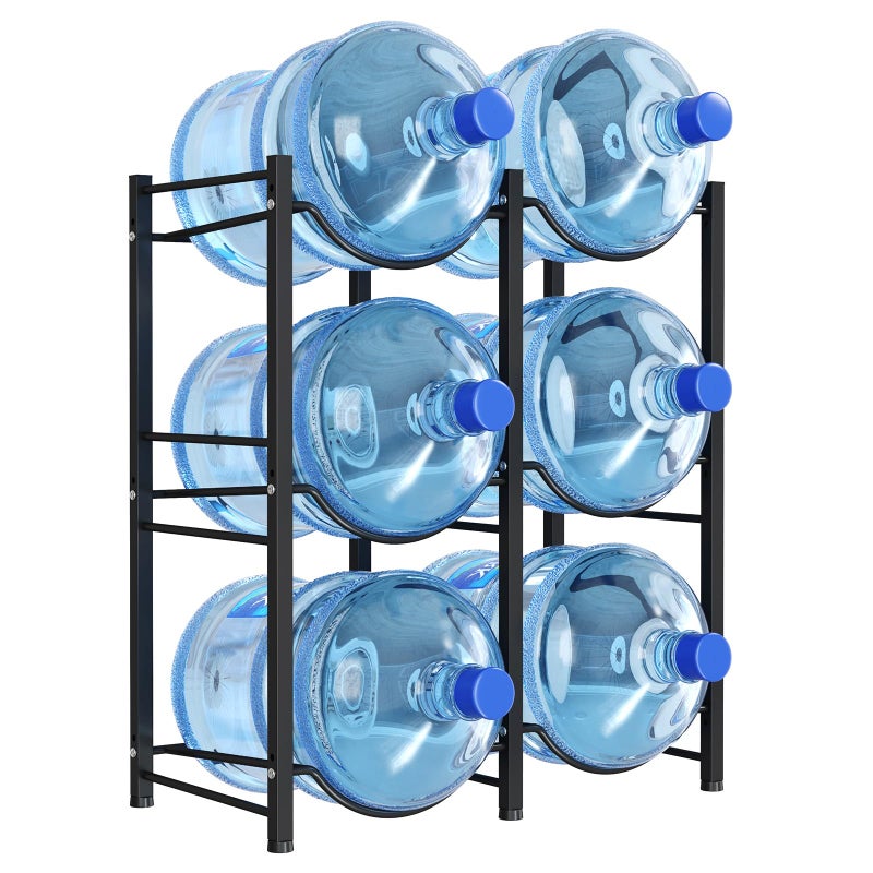Lifewit 5 Gallon Water Jug Holder 3 Tier Water Bottle Stand Heavy Duty Water Dispenser Rack with 6 Slots for Gallon Jugs Detachable Water Storage Shelf Organizer for Home Living Room Office Black