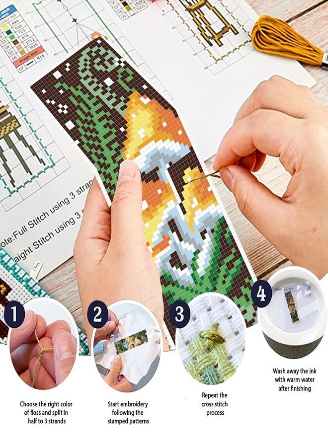 FREEBLOSS 6 Set Cross Stitch Bookmark Kit for Beginner Adults Mushroom Stamped Embroidery Bookmark Kits Cross Stitch Kits with Instruction Bookmarks Making Kit for Book Lovers 8x2.4in/22x8cm - Image 4