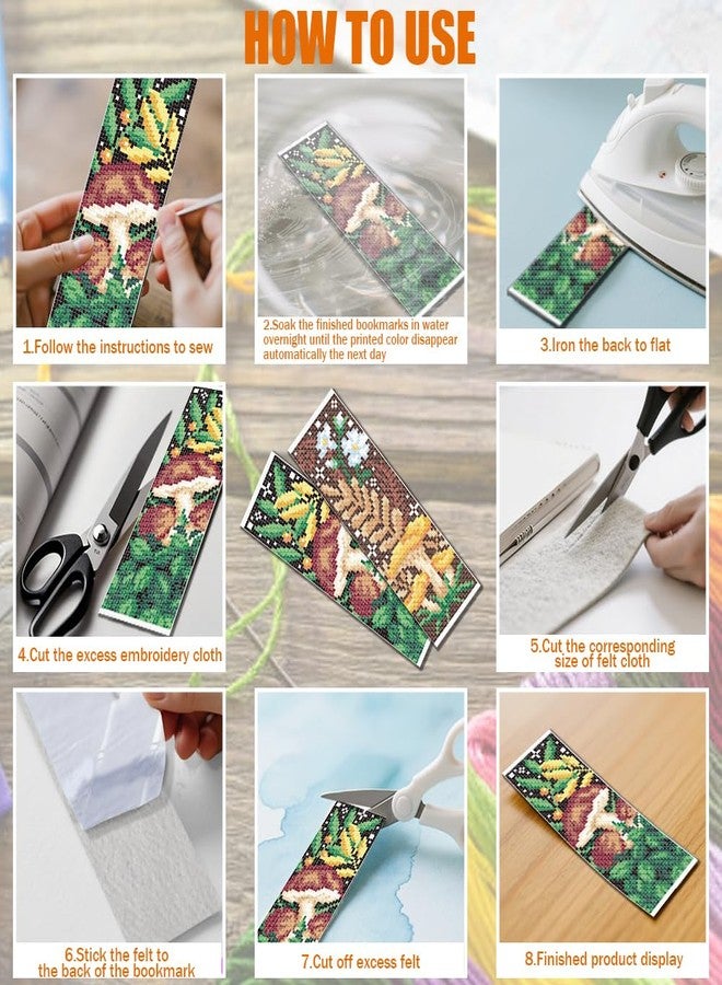 FREEBLOSS 6 Set Cross Stitch Bookmark Kit for Beginner Adults Mushroom Stamped Embroidery Bookmark Kits Cross Stitch Kits with Instruction Bookmarks Making Kit for Book Lovers 8x2.4in/22x8cm - Image 5