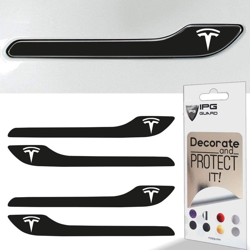 IPG for Tesla Model 3 / Model Y Door Handle Decal Sticker Wrap Kit (Set of 4) with Tesla Logo (Solid Black) - Image 1