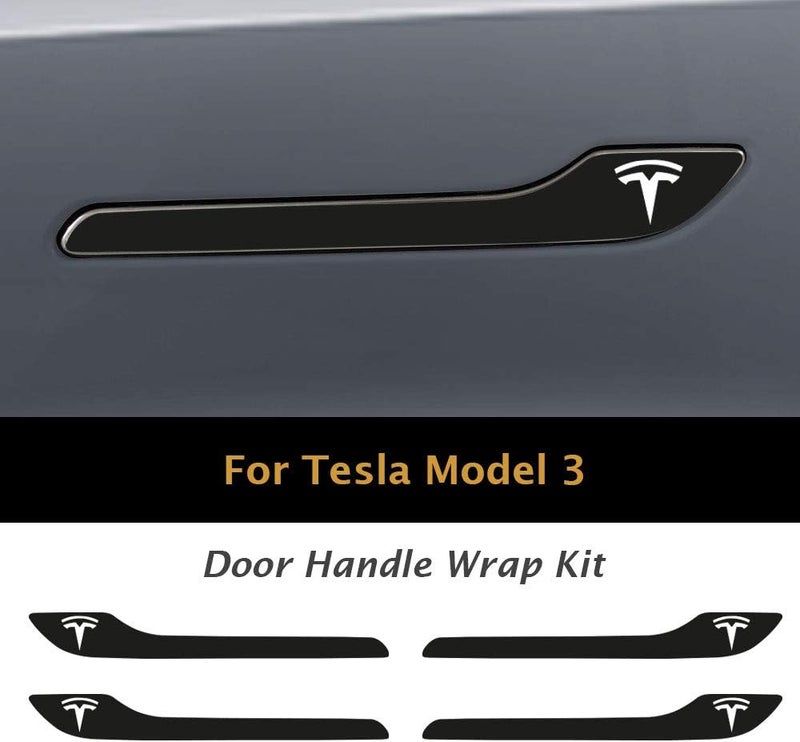 IPG for Tesla Model 3 / Model Y Door Handle Decal Sticker Wrap Kit (Set of 4) with Tesla Logo (Solid Black) - Image 2