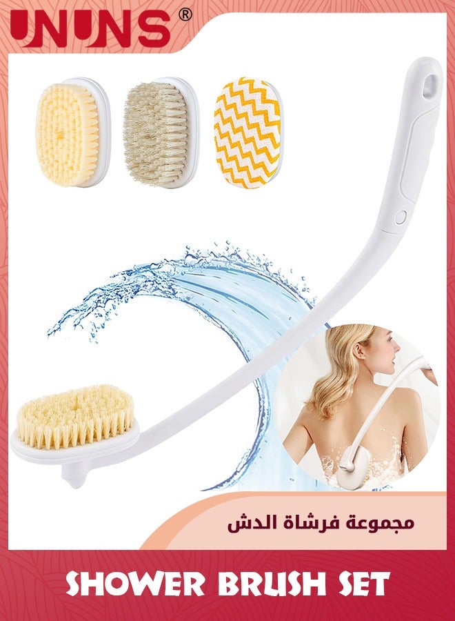 UNUNS Back Brush Long Handle For Shower,3 In 1 Use Back Scrubber With Soft,Stiff Bristle And Exfoliating Brush Head,18"Bath Washer Body Scrub Brushes For Use In Shower For Men,Women,Elderly - Image 1