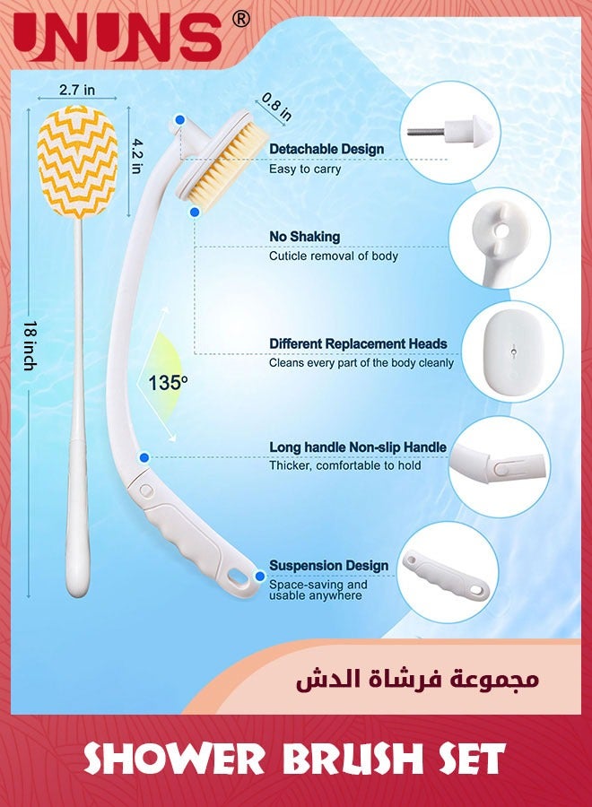 UNUNS Back Brush Long Handle For Shower,3 In 1 Use Back Scrubber With Soft,Stiff Bristle And Exfoliating Brush Head,18"Bath Washer Body Scrub Brushes For Use In Shower For Men,Women,Elderly - Image 2