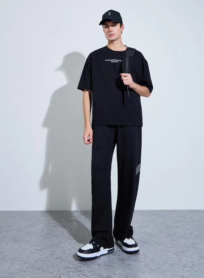 Styli Black Graphic Print Oversized T-Shirt
