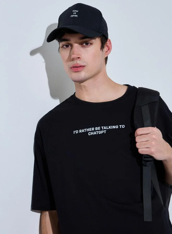 Styli Black Graphic Print Oversized T-Shirt