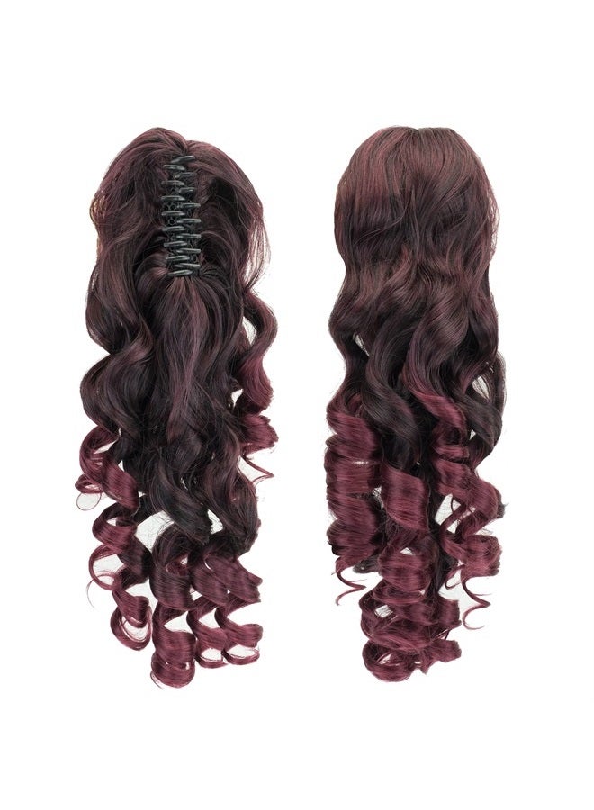 IMISSU Long Curly Claw Ponytail Clip On Hair Extension Pony Tail Hair Piece (Black Ombre Burgundy 1T118) - Image 1