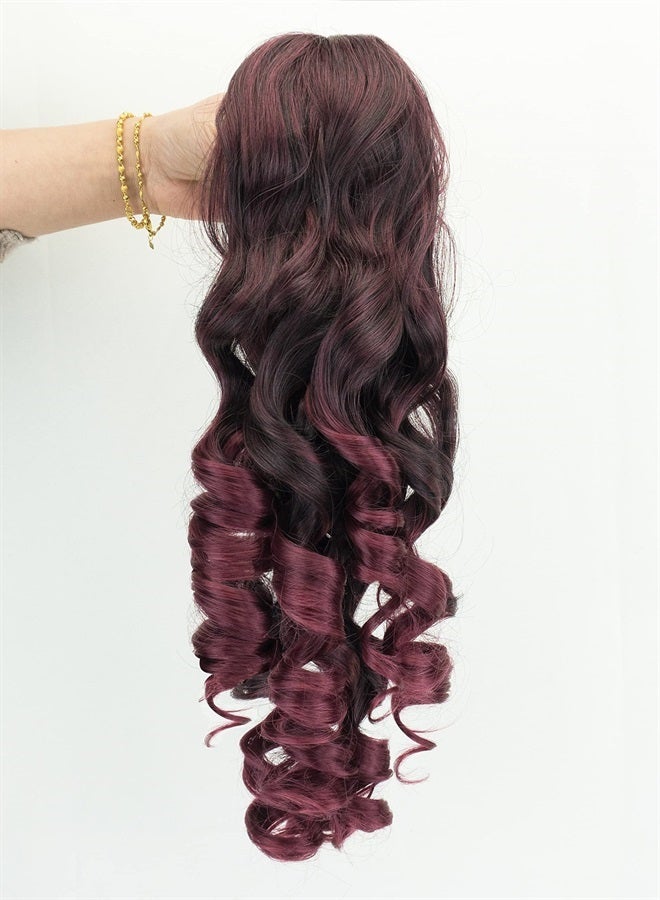 IMISSU Long Curly Claw Ponytail Clip On Hair Extension Pony Tail Hair Piece (Black Ombre Burgundy 1T118) - Image 2