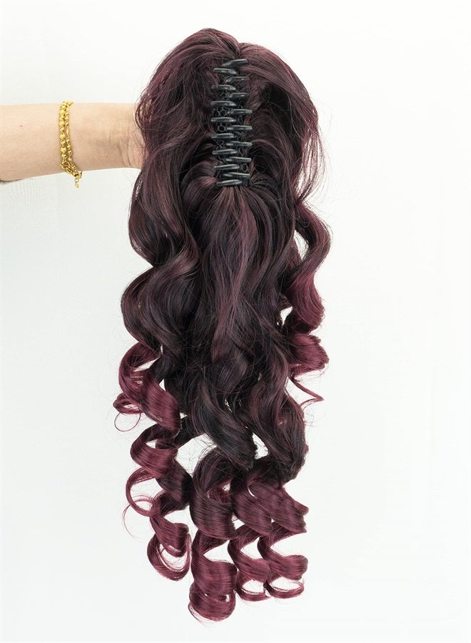 IMISSU Long Curly Claw Ponytail Clip On Hair Extension Pony Tail Hair Piece (Black Ombre Burgundy 1T118) - Image 3