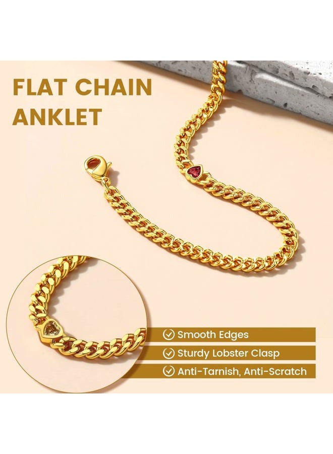 KeyStyle Gold Round Heart Ankle Bracelet with Birthstone For Women, 12 Months Sparkling Crystal Anklet Anniversary Jewelry for Her, Birthday Chains for Mother Daughter, synthetic blue topaz - Image 5