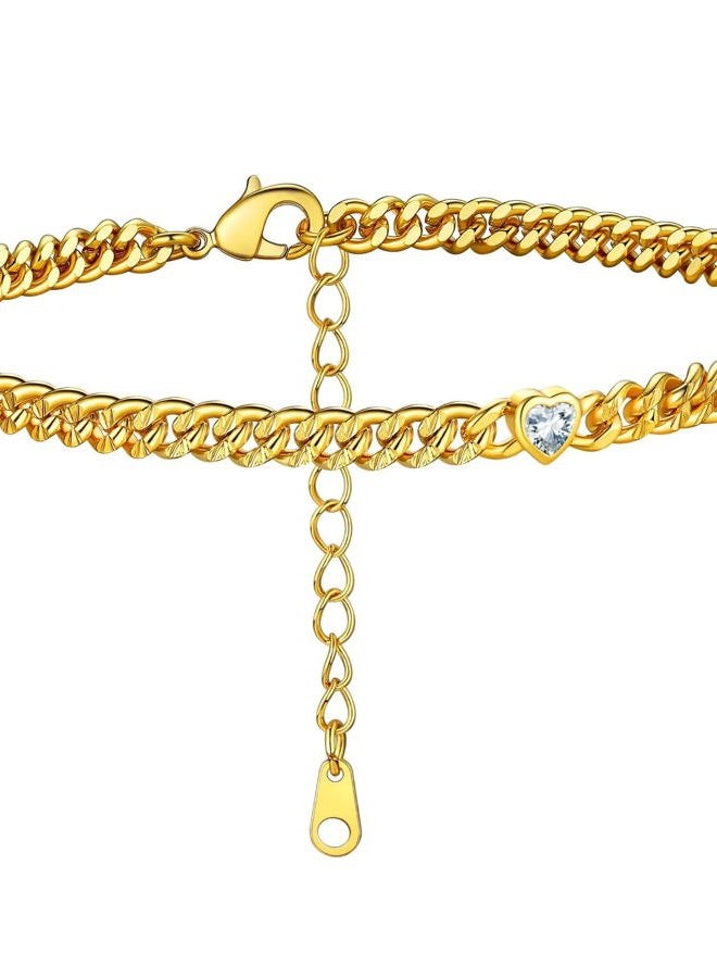 KeyStyle Gold Round Heart Ankle Bracelet with Birthstone For Women, 12 Months Sparkling Crystal Anklet Anniversary Jewelry for Her, Birthday Chains for Mother Daughter, synthetic blue topaz - Image 1