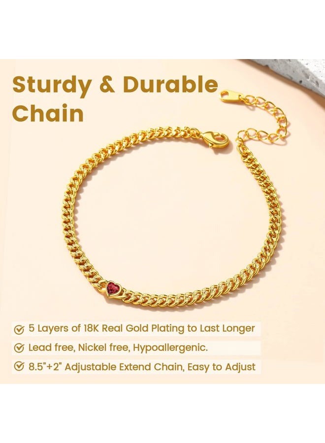 KeyStyle Gold Round Heart Ankle Bracelet with Birthstone For Women, 12 Months Sparkling Crystal Anklet Anniversary Jewelry for Her, Birthday Chains for Mother Daughter, synthetic blue topaz - Image 4