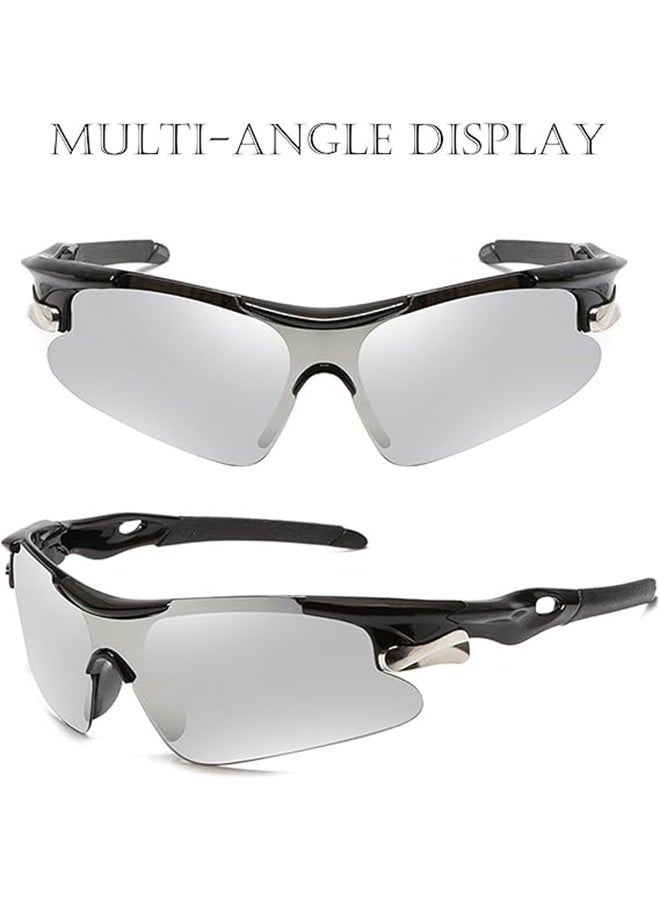 Generic 2 Pcs Outdoor Sports UV Protection Half Frame Sunglasses, UV400 Polarized Cycling Sports Sunglasses, Windproof Goggles for Baseball Golf (Silver+Blue)  - Image 3