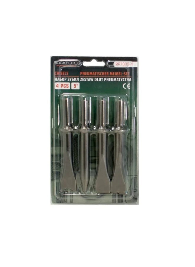 ROCKFORCE Chisel Set 4pcs 125mm – Mixed Profile Chisels Ø10mm Shank for Concrete, Stone & Metal, Blister Pack - Image 1