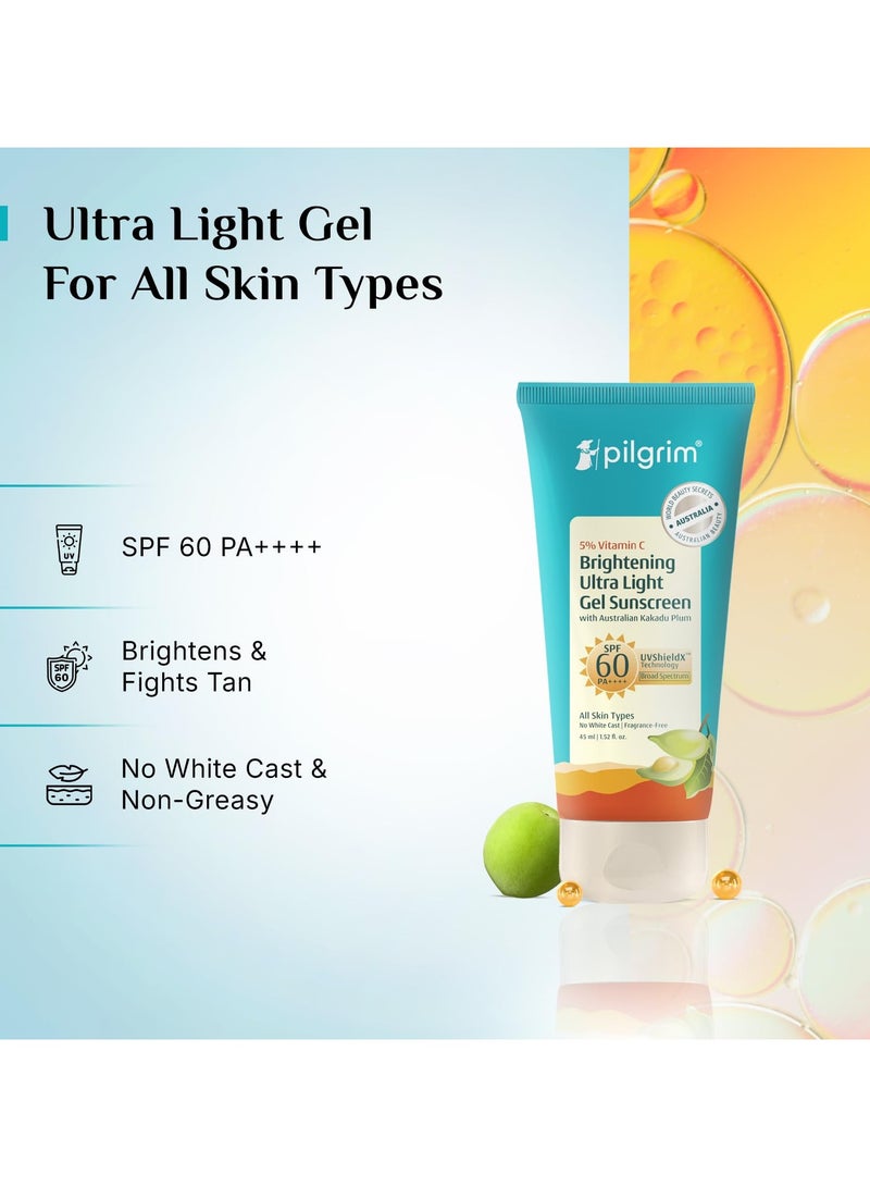 PILGRIM Vitamin C Brightening Ultra Light Gel Sunscreen SPF 60 PA++++ with Australian Kakadu Plum | No White Cast, Fast Absorbing, Fragrance-Free | UVA/UVB, Broad Spectrum Protection | Prevents Tanning | For All Skin Types | For Men and Women | 45ml - Image 4