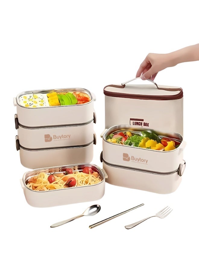 بايتوري علبة غداء بينتو كبيرة للبالغين (سعة 2.2 لتر) – حاوية طعام قابلة لإعادة الاستخدام مع حقيبة غداء وملعقة وشوكة، 3 أقسام – آمنة للاستخدام في الميكروويف وغسالة الصحون – مثالية للعمل أو المدرسة أو النزهات - Image 1