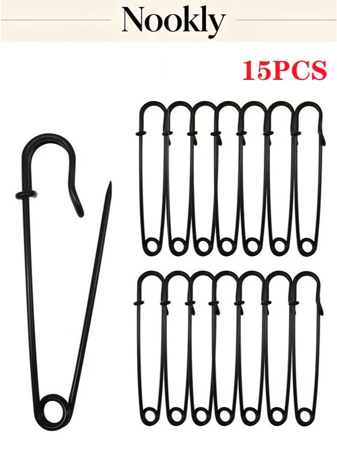 nookly 15 Pieces 3 Inch Large Safety Pins (Upgraded), Extra Large Durable Safety Pins for Clothes Leather Canvas Blankets Crafts Skirts Kilts, Glossy Black - Image 1
