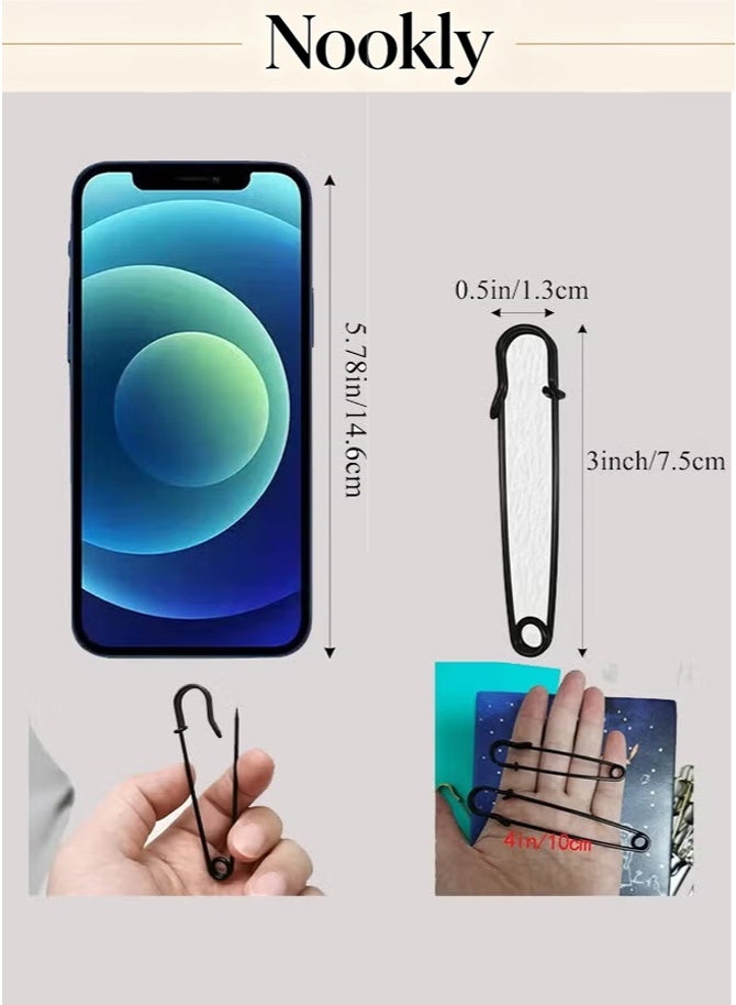 nookly 15 Pieces 3 Inch Large Safety Pins (Upgraded), Extra Large Durable Safety Pins for Clothes Leather Canvas Blankets Crafts Skirts Kilts, Glossy Black - Image 2